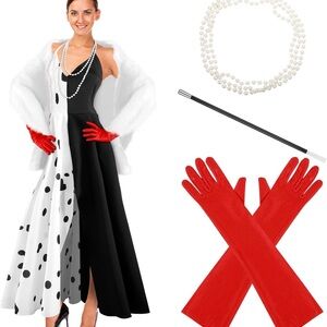 Dalmatian Costume Women's LARGE Black and White Dress Shawl Villain Outfit NEW